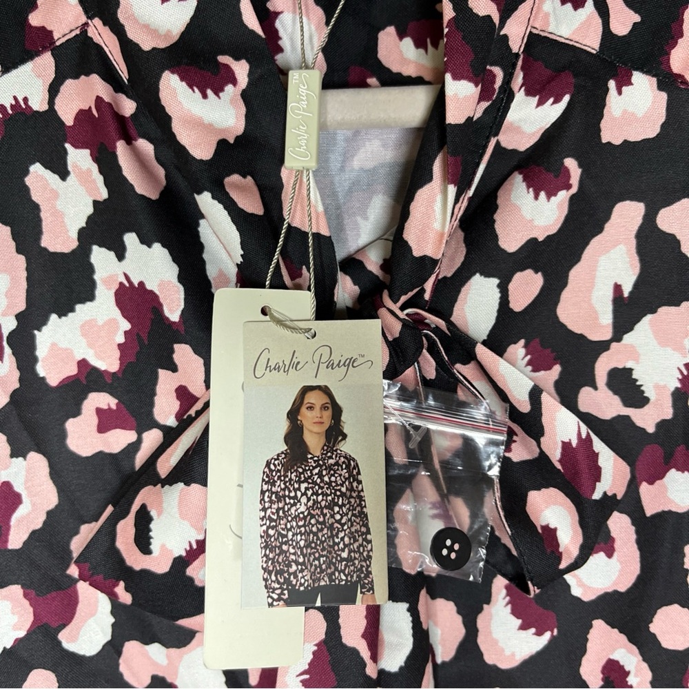 Charlie Paige Pink and Black Animal Print Blouse - Picture 2 of 11